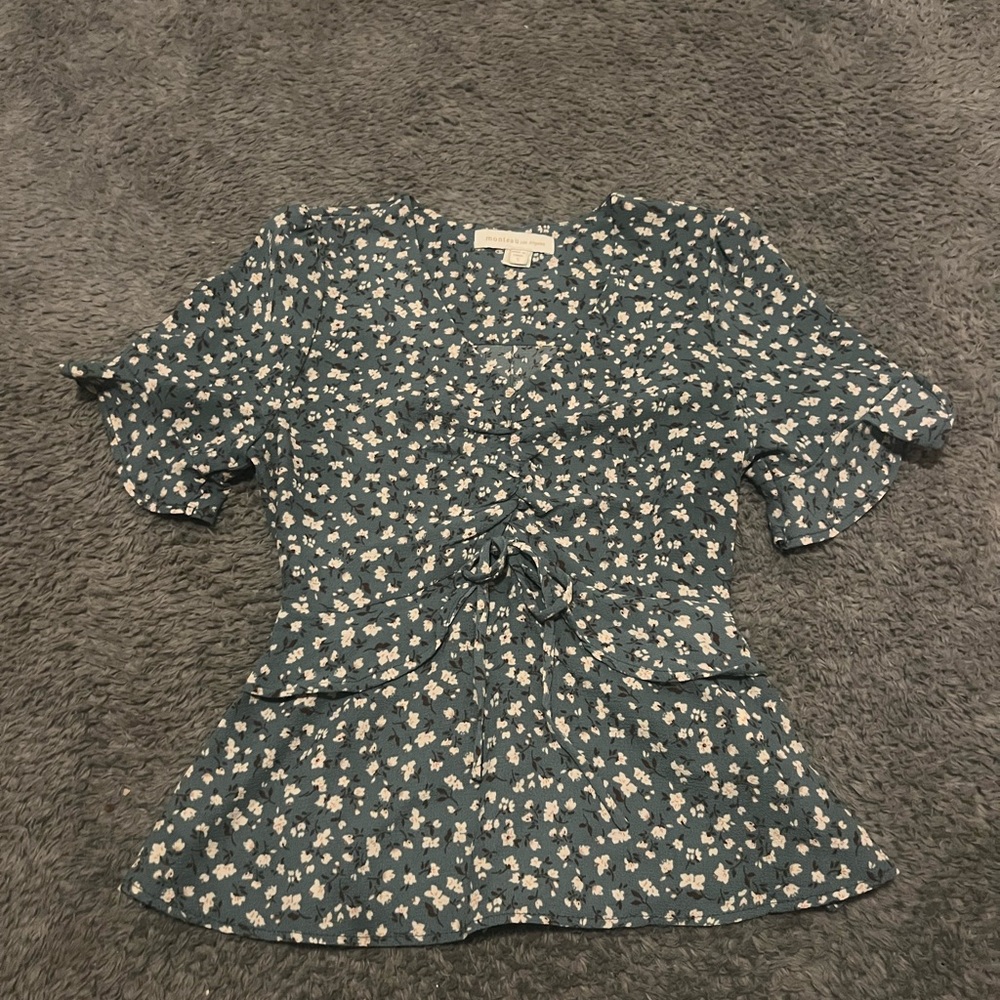 Monteau Blue Ruffled Tie Front Blouse